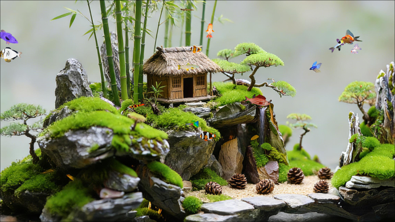 rockery stone Cartoon style aquarium landscaping