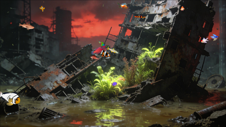 End world style Cartoon style aquarium landscaping