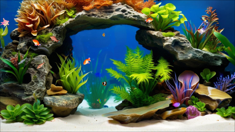 stone arch bridge Cartoon style aquarium landscaping