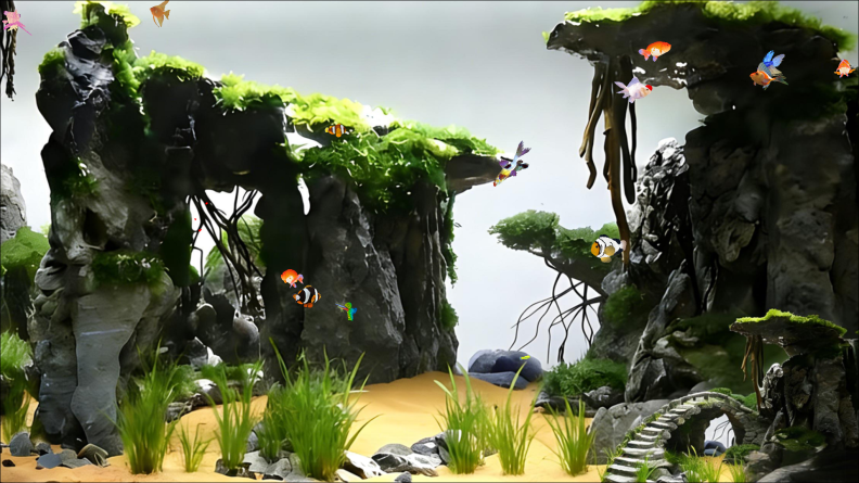 stone forest Cartoon style aquarium landscaping