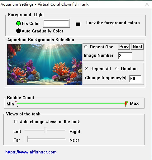 Virtual Coral Clownfish Tank Settings