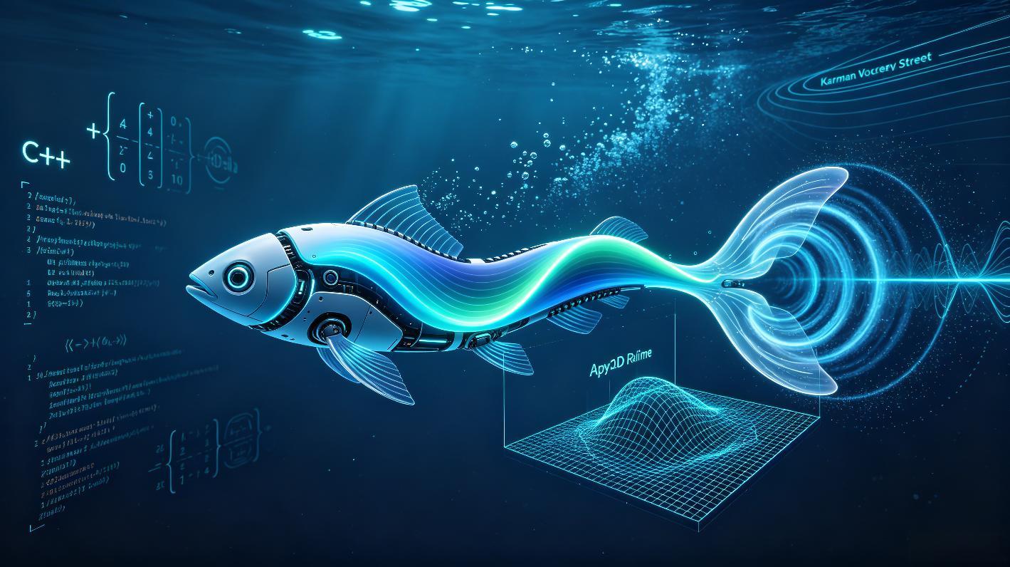 Flexible Bionic Fish Motion Model C++ OpenGL Fluid Structure Coupling Simulation