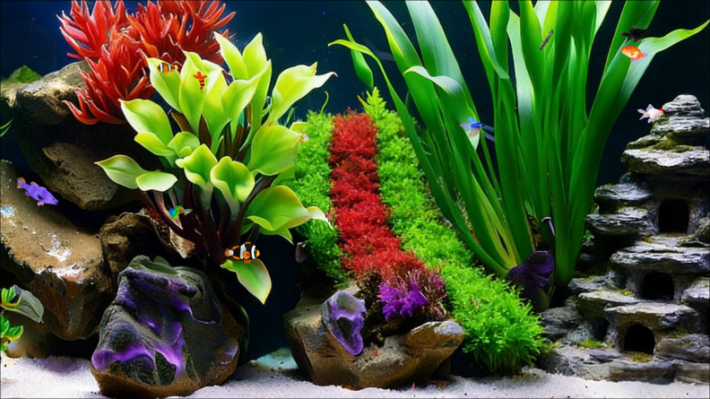 Coral water grass Cartoon style aquarium landscaping