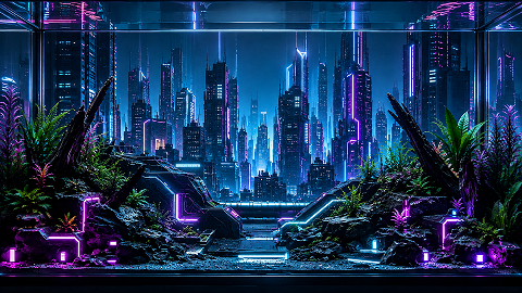 Cyber mechanical style Cartoon style aquarium landscaping